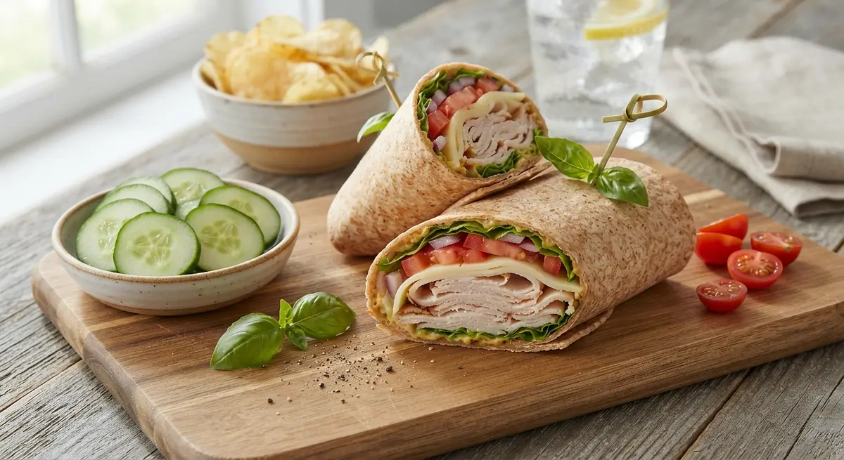 Turkey & Swiss Wrap + Cucumber Coins Lunchbox